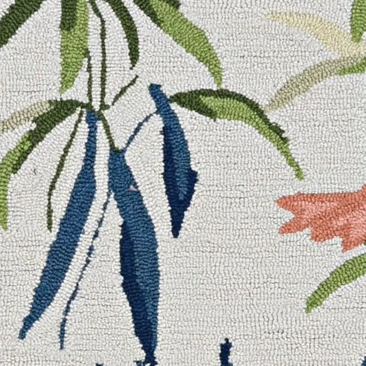 2' X 4' Ivory Pink Hand Hooked Flamingo Indoor Accent Rug