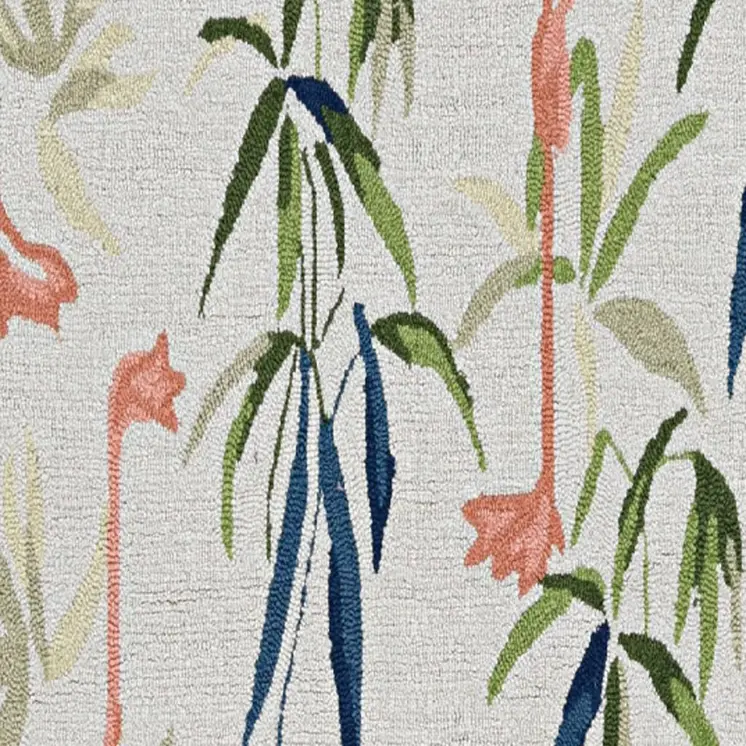 7' Ivory Pink Hand Hooked Flamingo Indoor Runner Rug