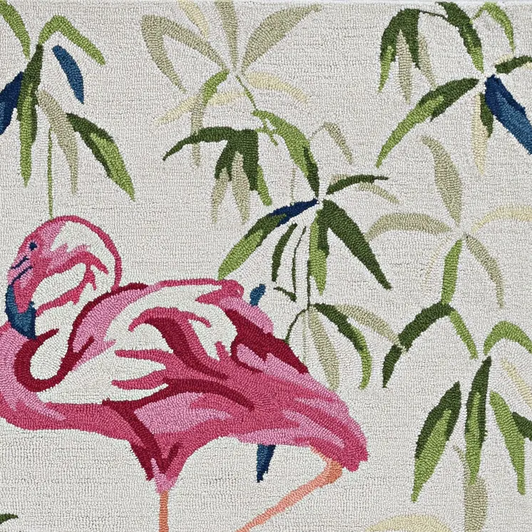3' X 5' Ivory And Pink Tropical Botanical Hand Hooked Area Rug