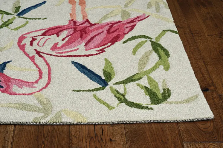 3' X 5' Ivory And Pink Tropical Botanical Hand Hooked Area Rug
