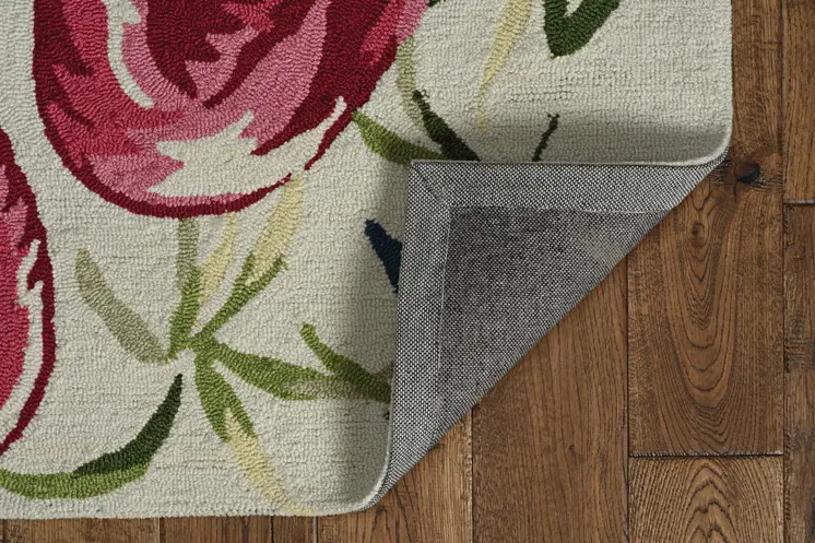 3' X 5' Ivory And Pink Tropical Botanical Hand Hooked Area Rug