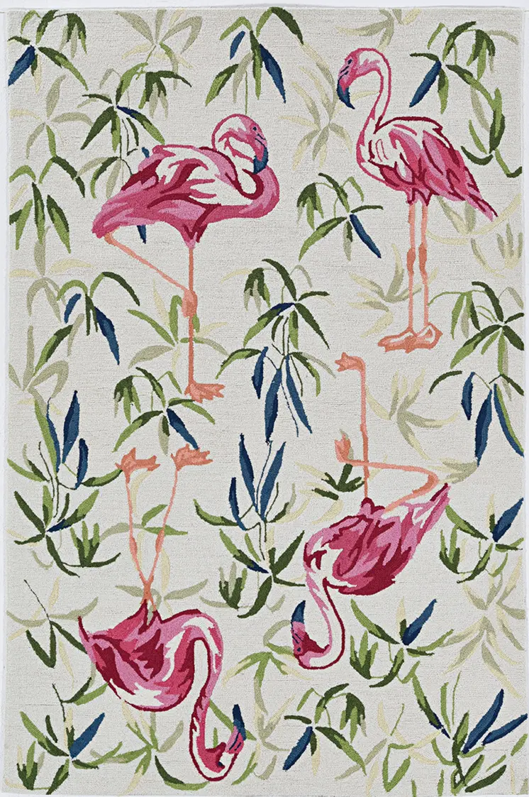 5' X 7' Ivory And Pink Tropical Botanical Hand Hooked Area Rug