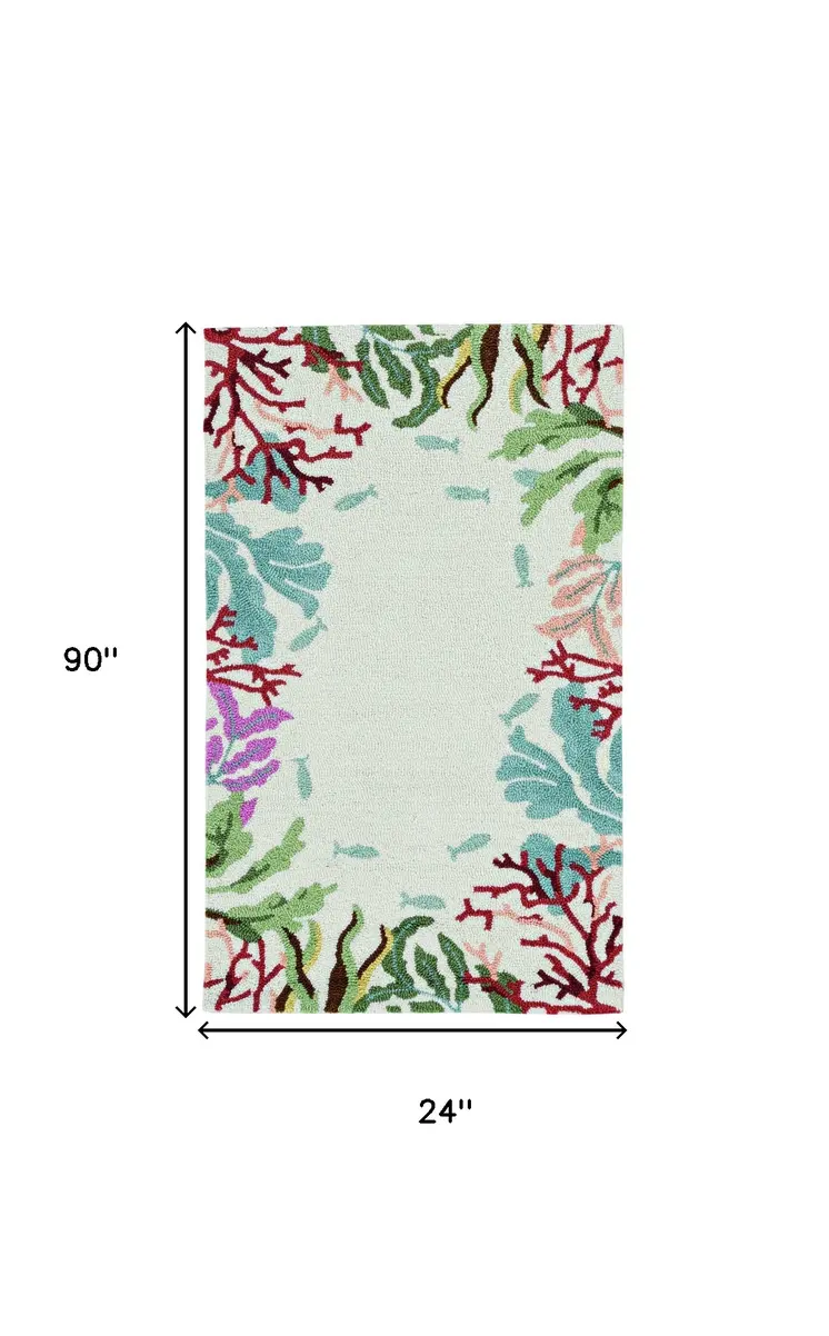 7' Ivory Coral Hand Hooked Runner Rug