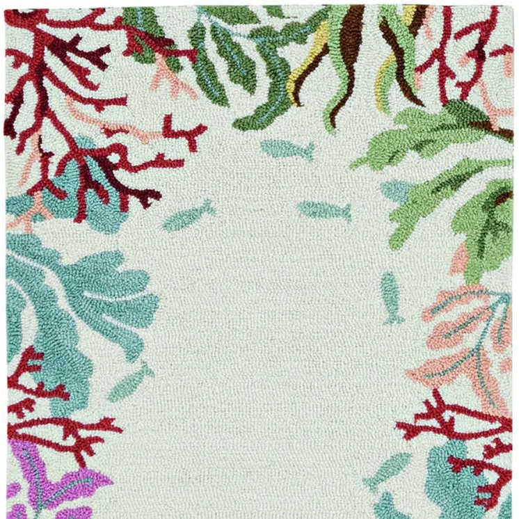 7' Ivory Coral Hand Hooked Runner Rug