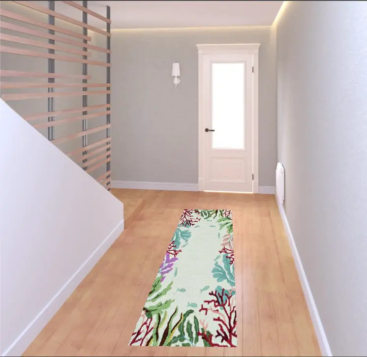 7' Ivory Coral Hand Hooked Runner Rug