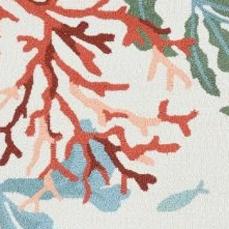 5' X 7' Ivory Red And Pink Fish and Coral Hand Tufted Area Rug