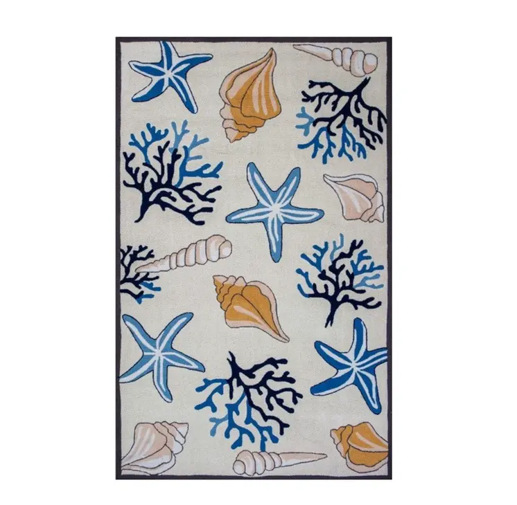 2' X 3' Ivory Seashell and Coral Hand Tufted Area Rug