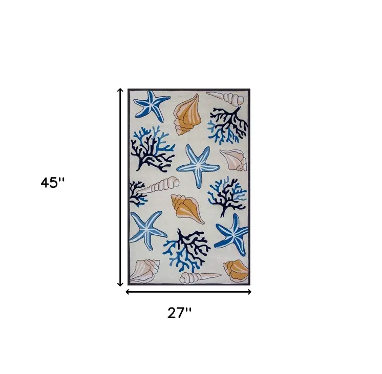 2' X 4' Ivory Seashell and Coral Hand Tufted Area Rug
