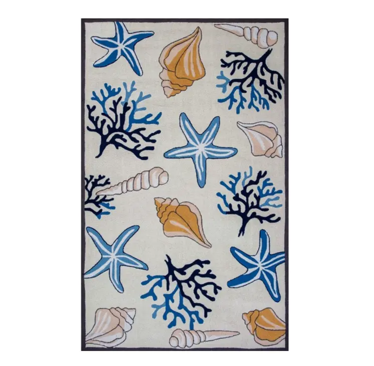 5' X 8' Ivory Seashell and Coral Hand Tufted Area Rug