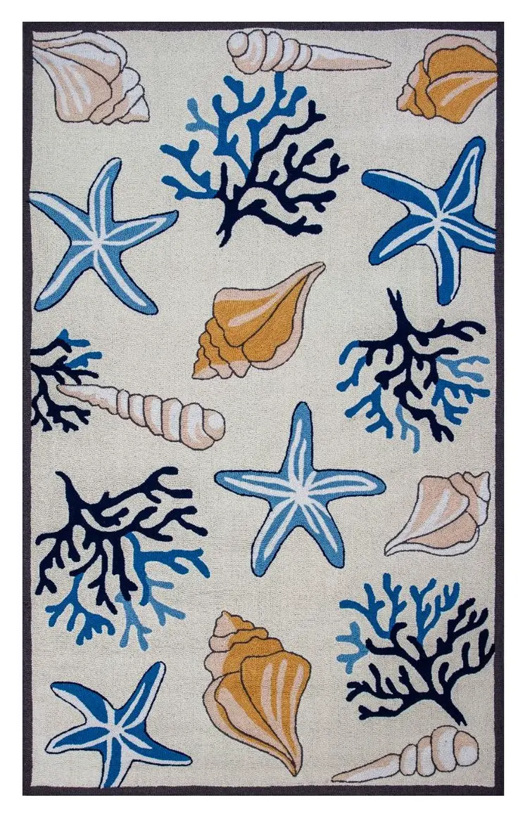 8' X 10' Ivory Seashell and Coral Hand Tufted Area Rug
