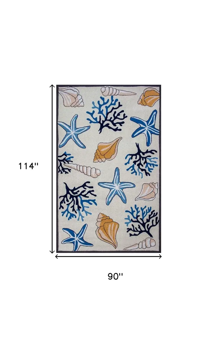 8' X 10' Ivory Seashell and Coral Hand Tufted Area Rug