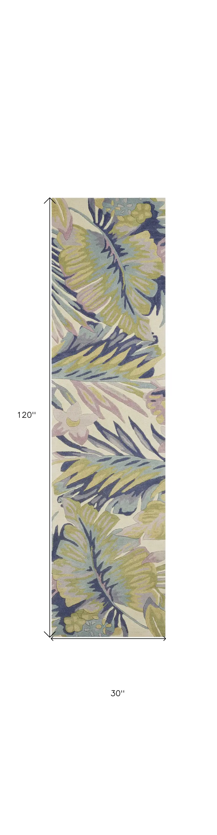 10' Ivory Pink and Green Wool Tropical Botanical Hand Tufted Runner Rug