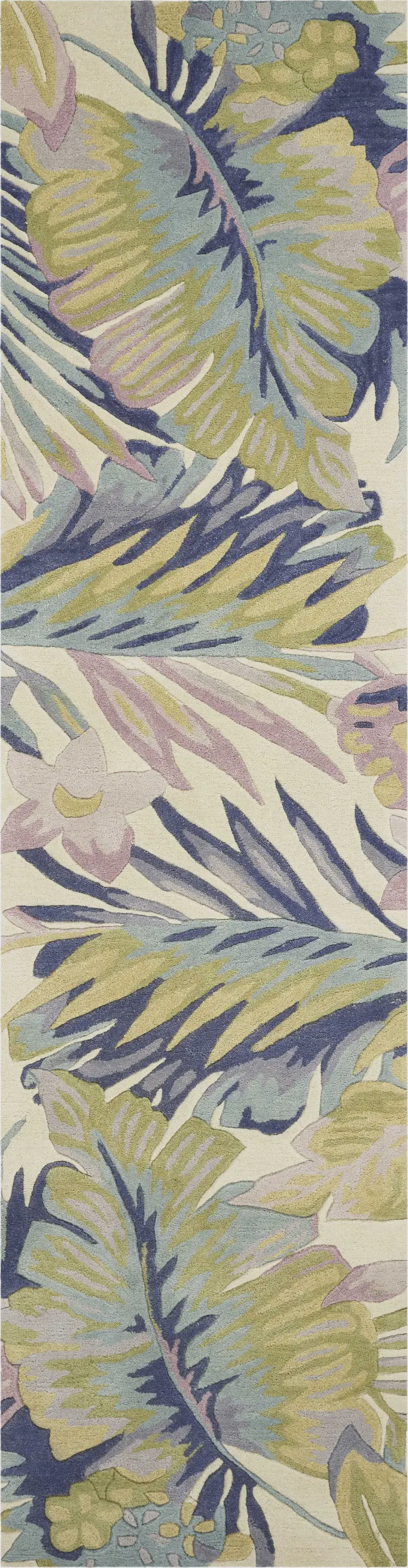 10' Ivory Pink and Green Wool Tropical Botanical Hand Tufted Runner Rug