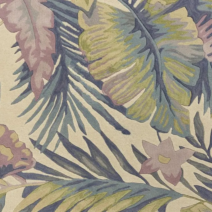 5' X 8' Ivory Blue And Green Wool Tropical Botanical Hand Tufted Area Rug