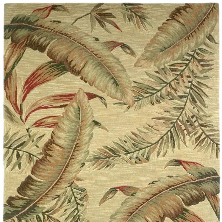 5' X 8' Brown Green And Red Wool Tropical Botanical Hand Tufted Area Rug