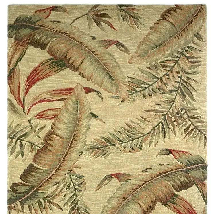 5' X 8' Cream And Taupe Wool Tropical Botanical Hand Tufted Area Rug