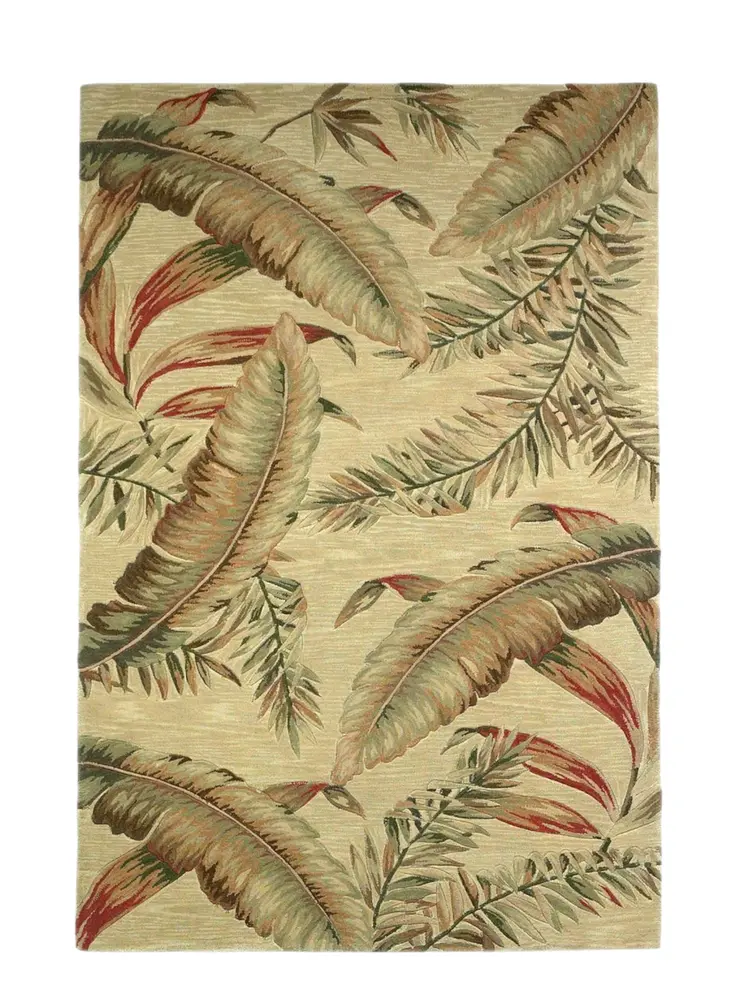 5' X 8' Brown Green And Red Wool Tropical Botanical Hand Tufted Area Rug
