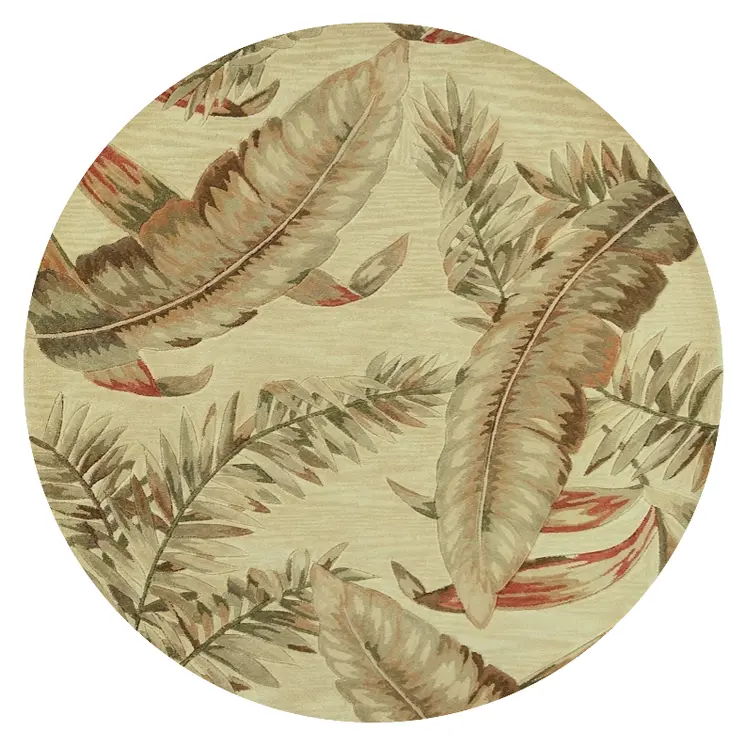 5' Light Brown and Brown Wool Tropical Botanical Hand Tufted Round Rug