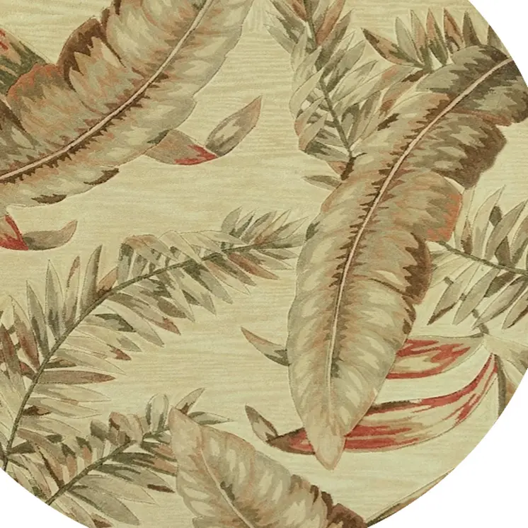 5' Light Brown and Brown Wool Tropical Botanical Hand Tufted Round Rug