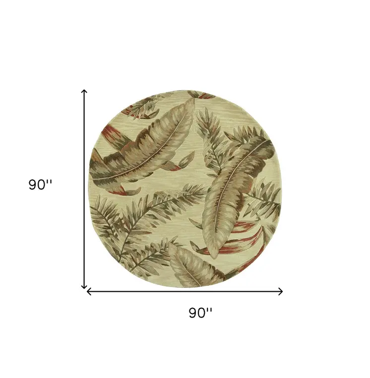 8' Ivory Green And Red Wool Tropical Botanical Hand Tufted Round Rug