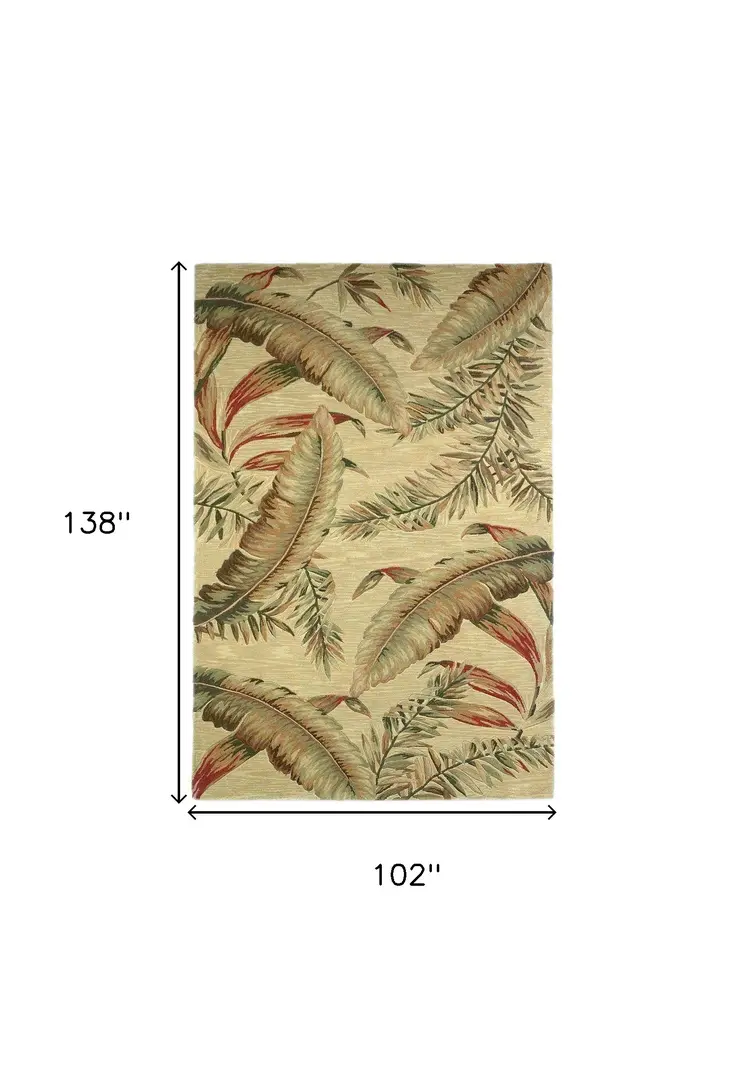 9' X 12' Ivory Hand Tufted Tropical Leaves Indoor Area Rug