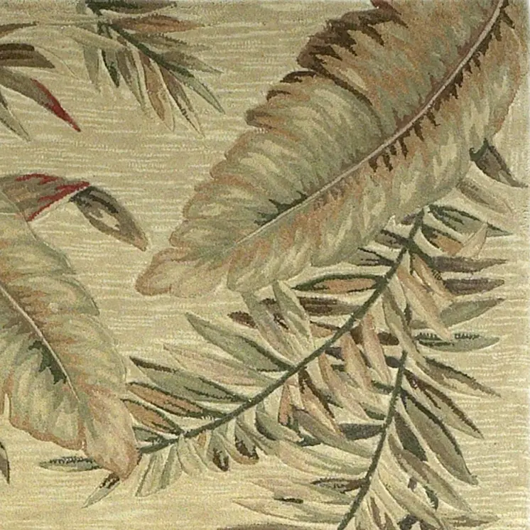 9' X 12' Ivory Hand Tufted Tropical Leaves Indoor Area Rug
