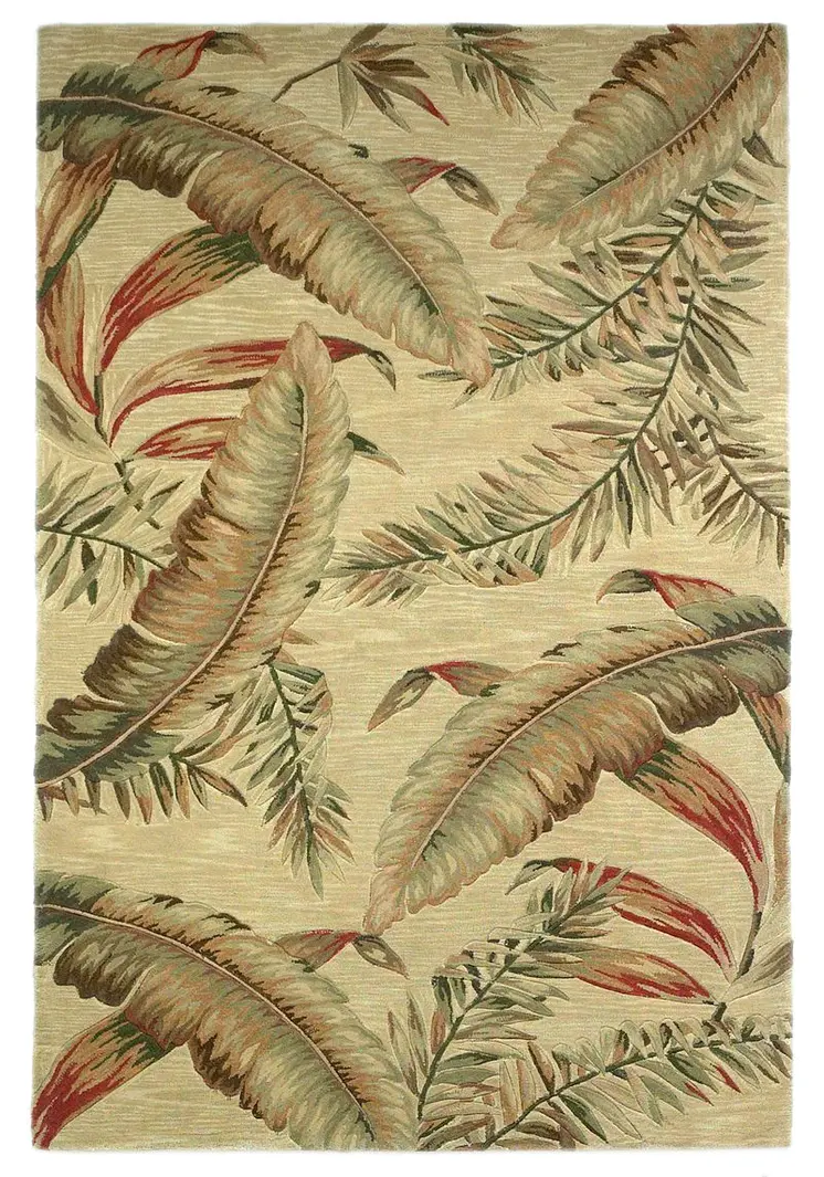 9' X 12' Ivory Hand Tufted Tropical Leaves Indoor Area Rug