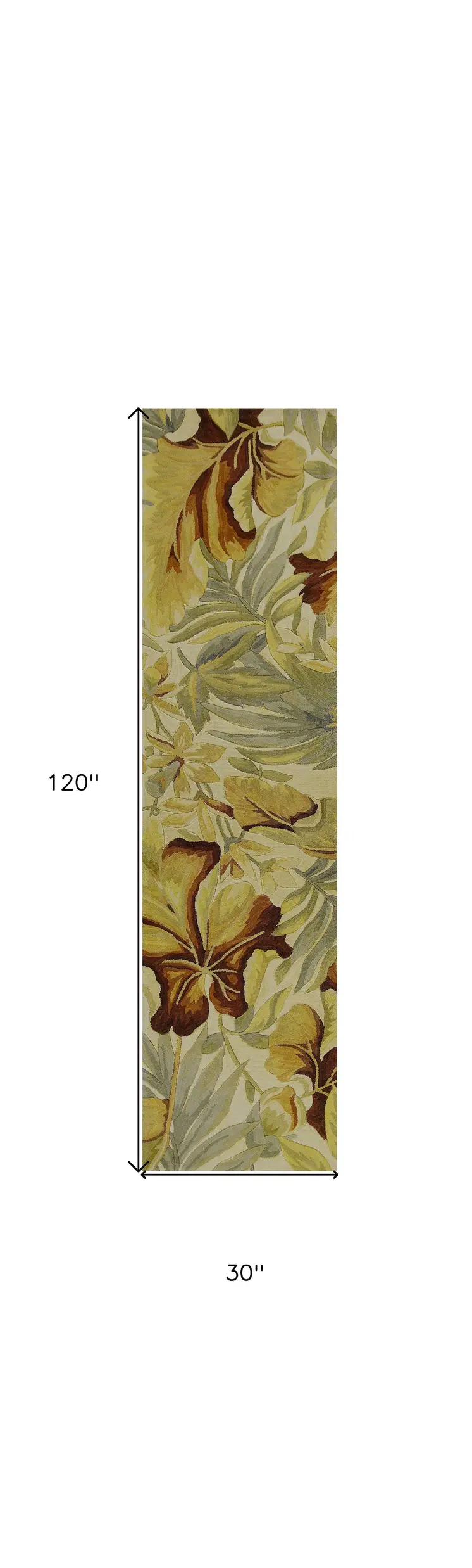 10' Ivory Green And Red Wool Tropical Botanical Hand Tufted Runner Rug