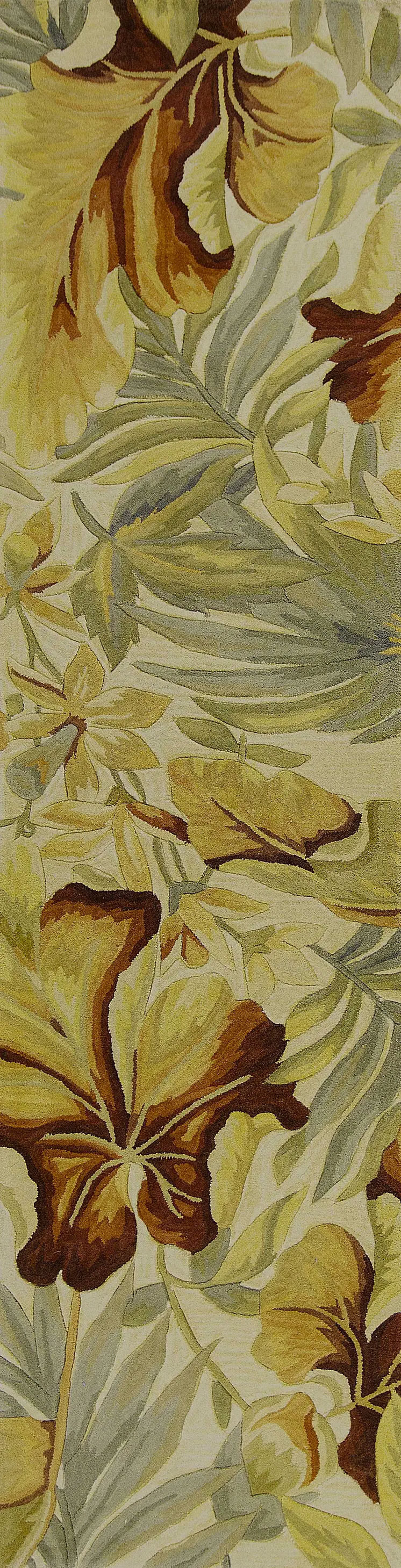 10' Ivory Green And Red Wool Tropical Botanical Hand Tufted Runner Rug