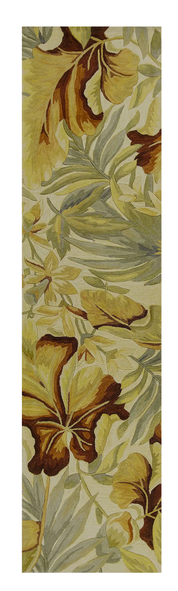 10' Ivory Green And Red Wool Tropical Botanical Hand Tufted Runner Rug