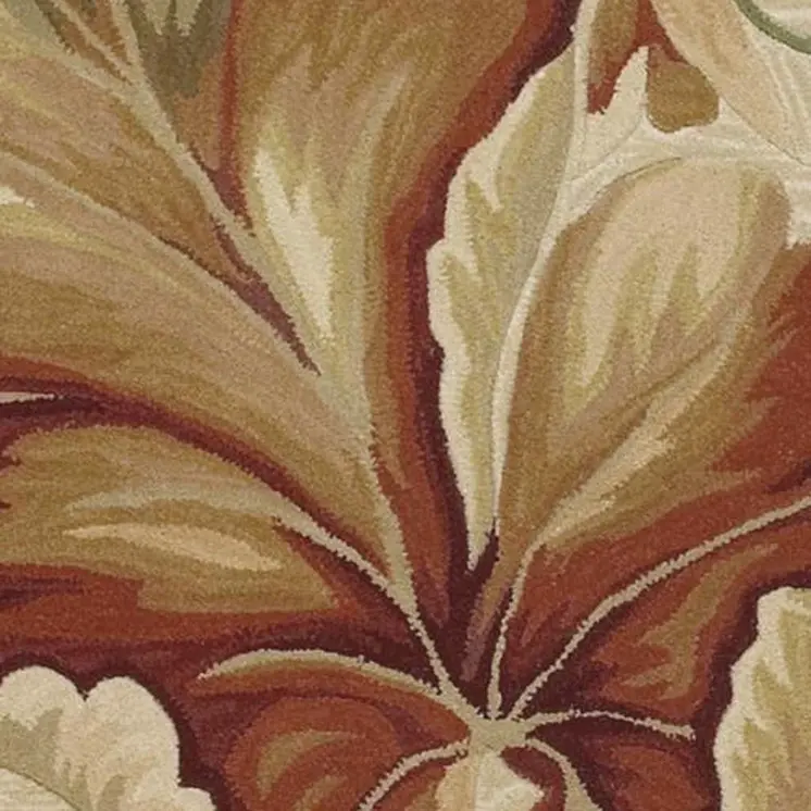 3' X 5' Ivory Green And Red Wool Botanical Leaves Hand Tufted Area Rug