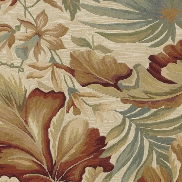 5' X 8' Ivory Green And Red Wool Tropical Botanical Hand Tufted Area Rug