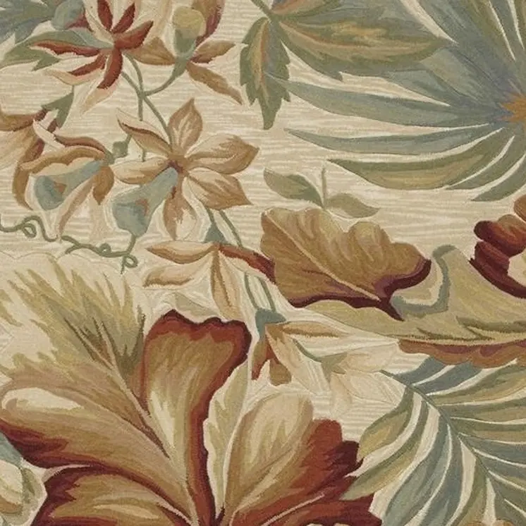 8' X 10' Ivory Red And Gray Wool Tropical Botanical Hand Tufted Area Rug