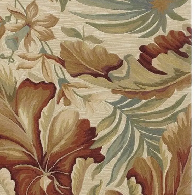 9' X 12' Ivory Red And Gray Wool Tropical Botanical Hand Tufted Area Rug