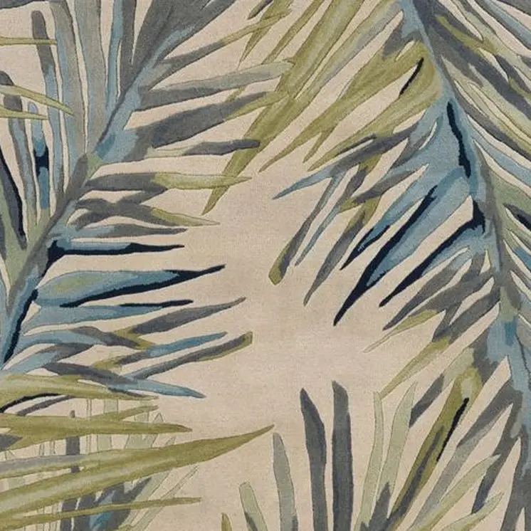 5' X 8' Ivory Gray Blue And Green Wool Tropical Botanical Hand Tufted Area Rug