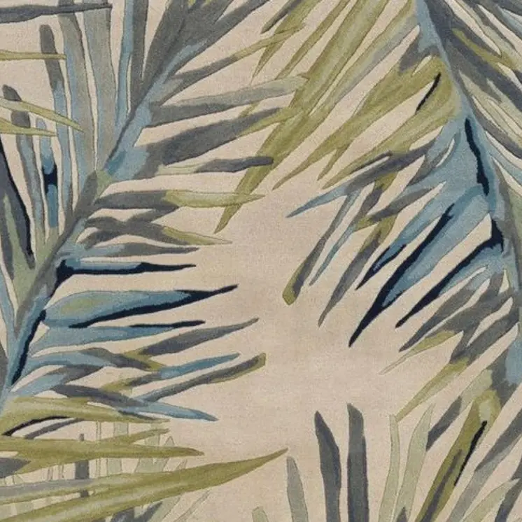 8' X 10' Ivory Blue And Green Wool Tropical Botanical Hand Tufted Area Rug