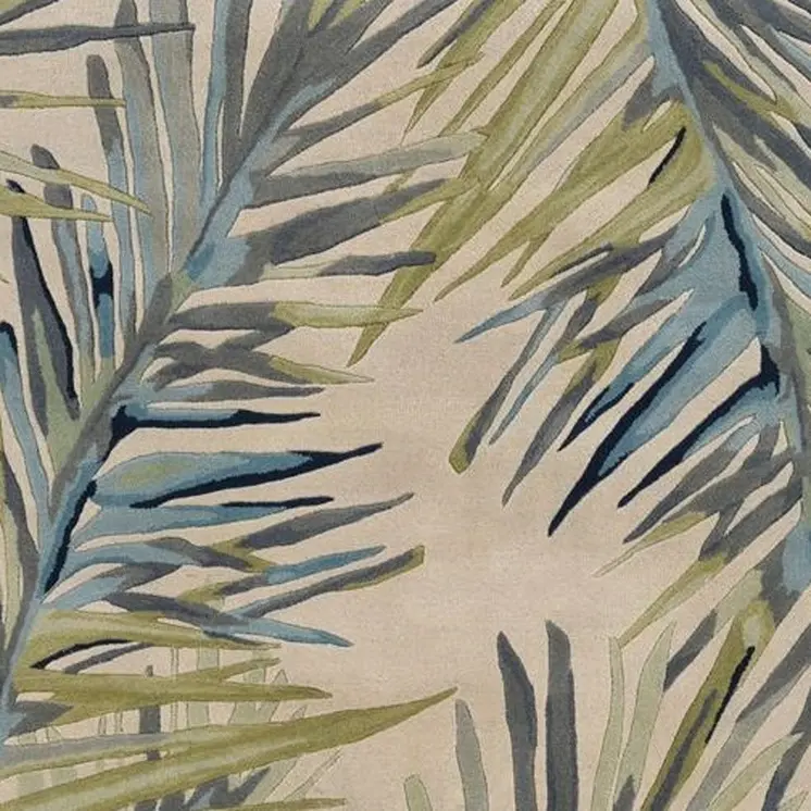 9' X 12' Ivory Blue And Green Wool Tropical Botanical Hand Tufted Area Rug
