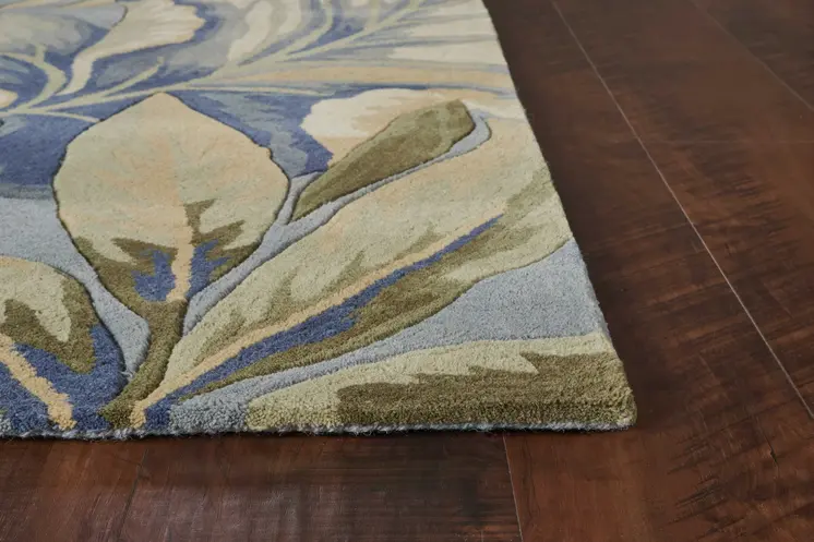 8' X 10' Blue And Green Wool Tropical Botanical Hand Tufted Area Rug