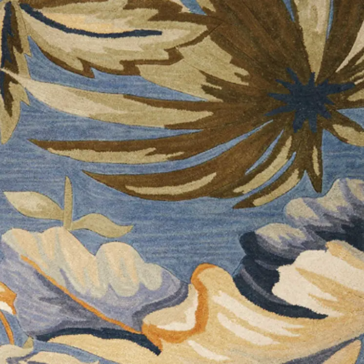 8' X 10' Blue And Green Wool Tropical Botanical Hand Tufted Area Rug
