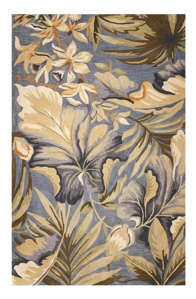 8' X 10' Blue And Green Wool Tropical Botanical Hand Tufted Area Rug