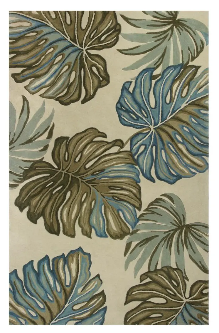 4' X 6' Ivory Blue And Green Wool Tropical Botanical Hand Tufted Area Rug