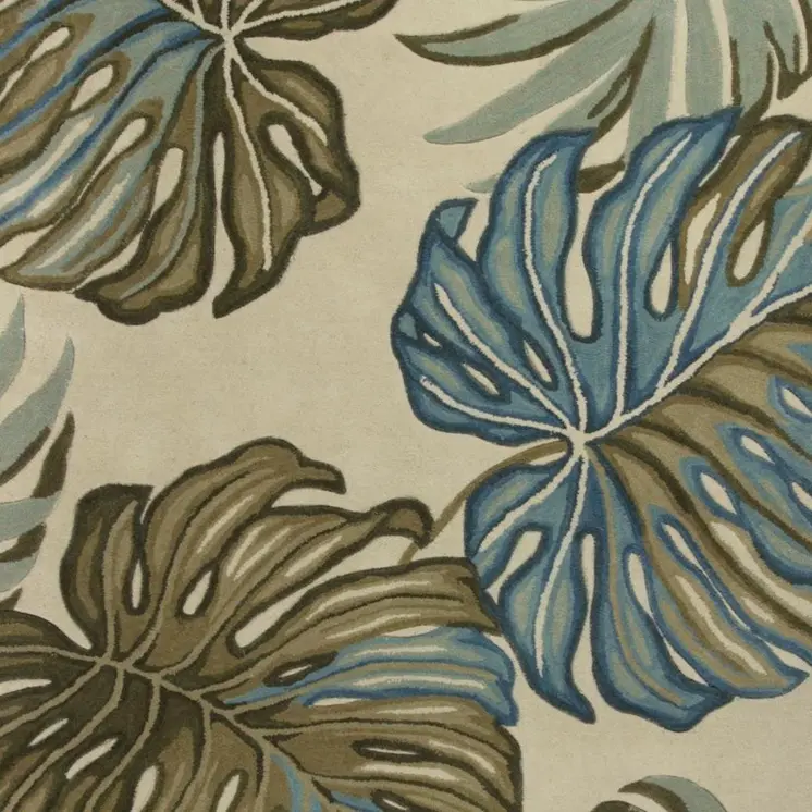 5' X 8' Brown Blue And Green Wool Tropical Botanical Hand Tufted Area Rug