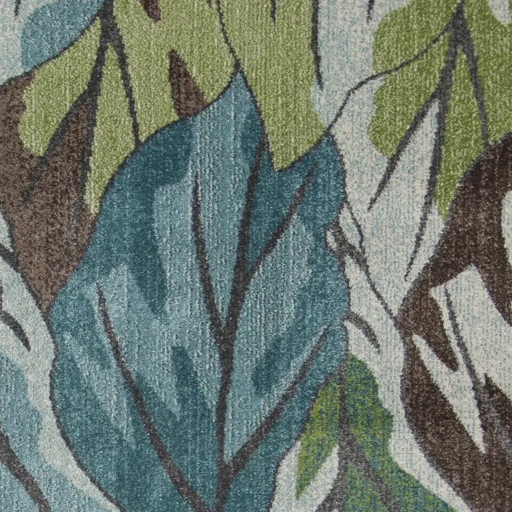 5' X 8' Blue Green And Brown Botanical Leaves Area Rug