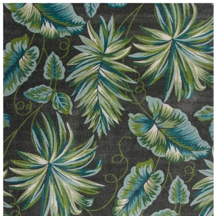 8' X 11' Gray Teal And Green Botanical Leaves Area Rug