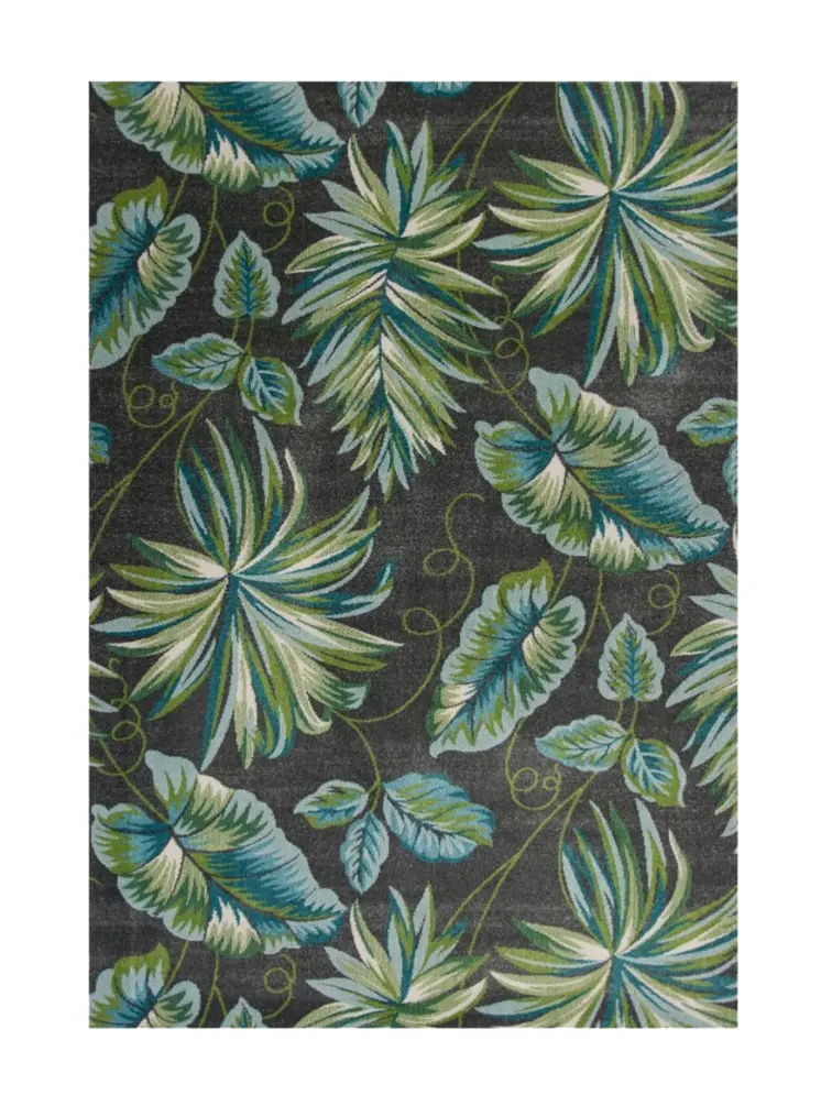 8' X 11' Gray Teal And Green Botanical Leaves Area Rug