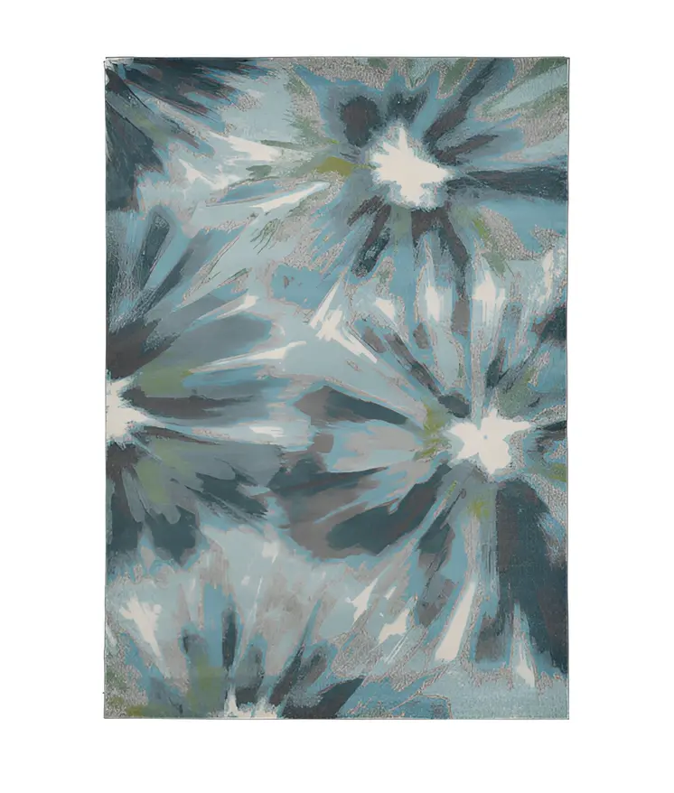 3' X 5' Teal Abstract Floral Area Rug