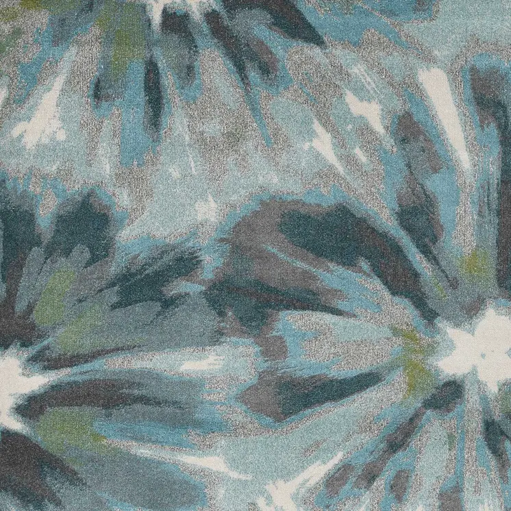 5' X 8' Teal Ivory And Gray Botanical Leaves Area Rug