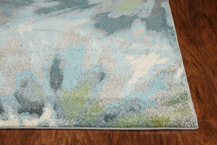 5' X 8' Teal Ivory And Gray Botanical Leaves Area Rug