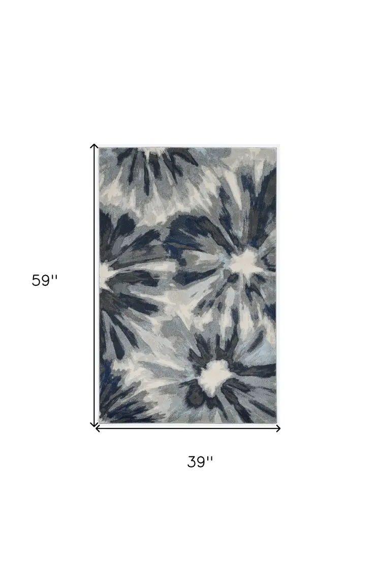 3' X 5' Ivory and Blue Floral Area Rug