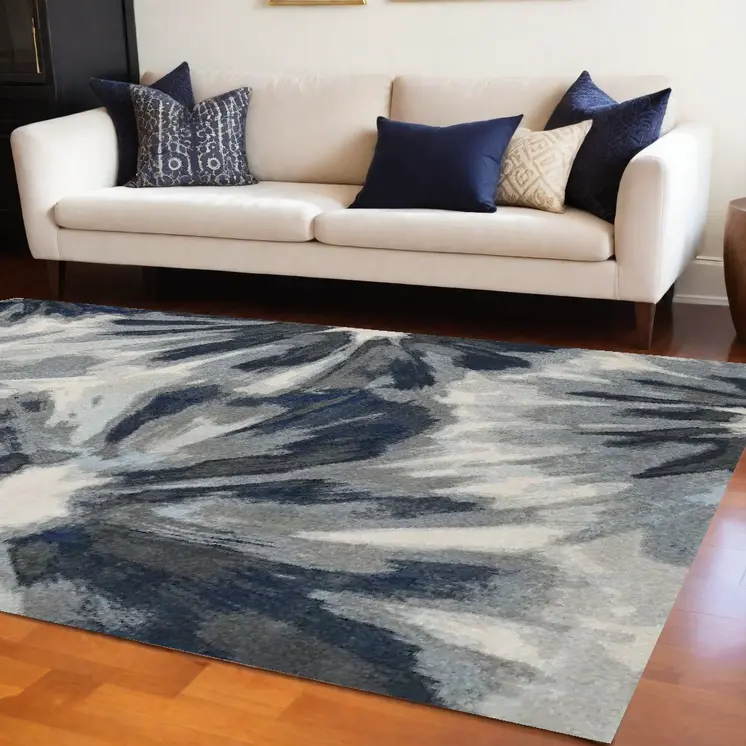 8' X 11' Ivory And Blue Abstract Area Rug